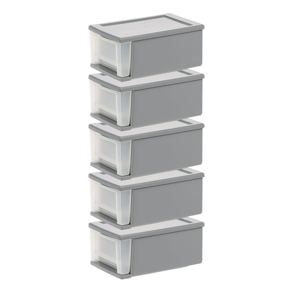 IRIS 7 Qt Small Plastic Under Bed Storage Drawers, Stackable and Modular, 5 Pack