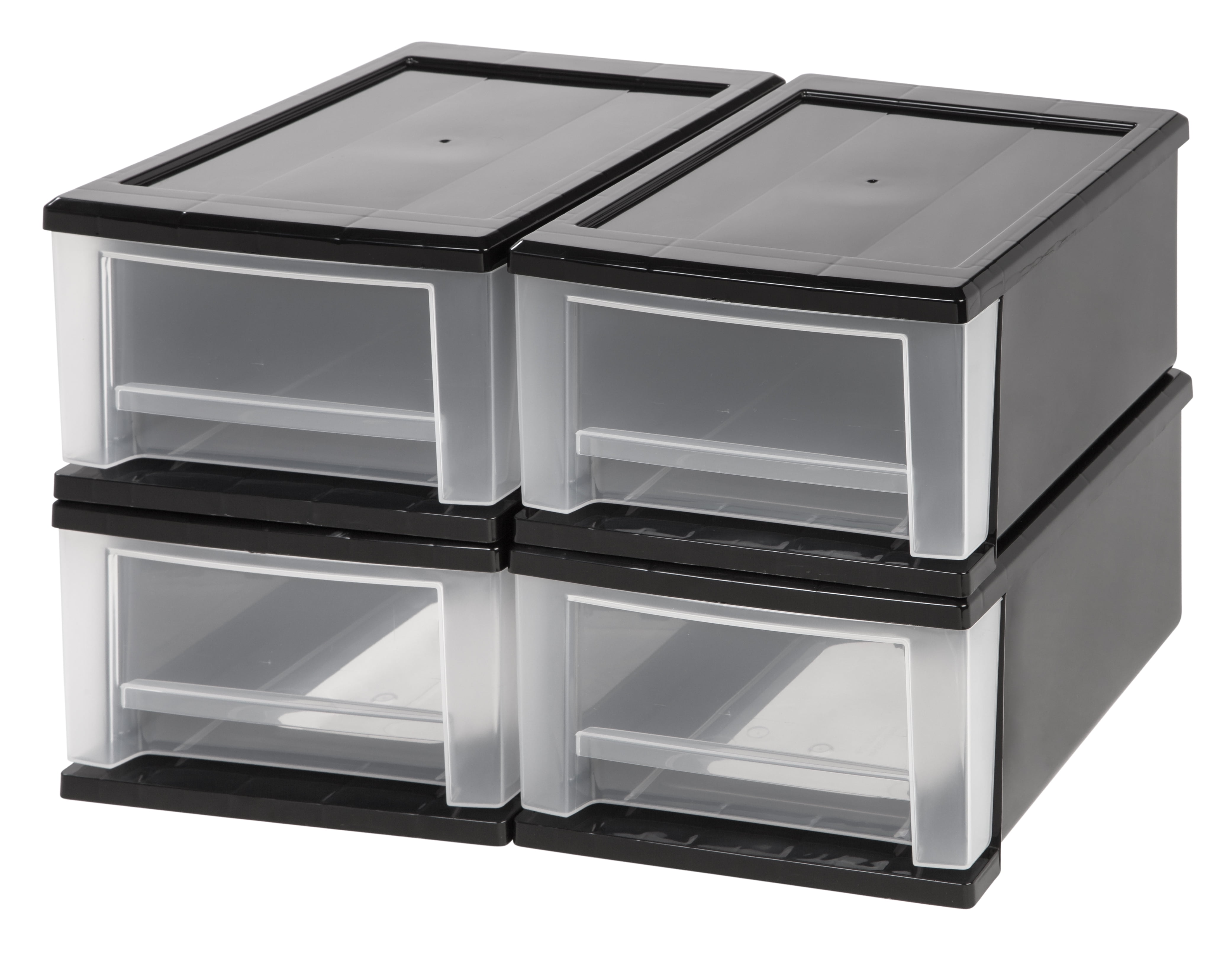 Sleek Black 7qt Stackable Plastic Storage Drawers - Set of 4