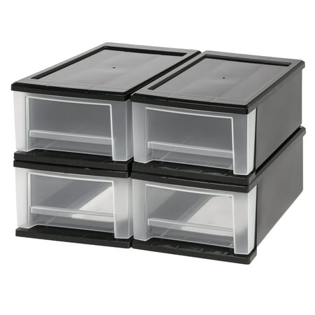 IRIS 7 Qt Small Plastic Stacking Drawer, Black