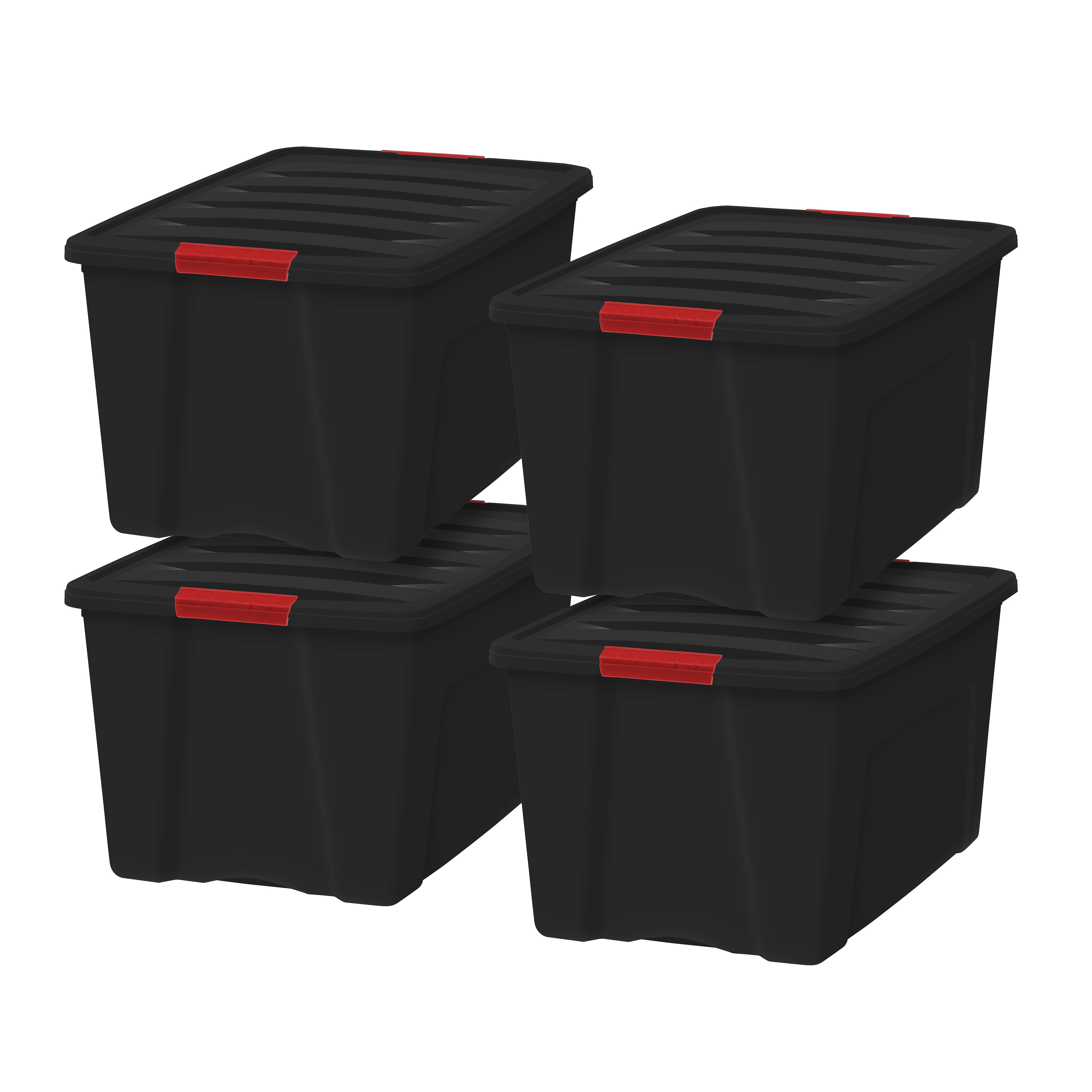 IRIS 72 Qt Stackable Durable Plastic Storage Bins, Secure Lid, Black, 4 ...