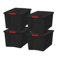 thumbnail image 1 of IRIS USA 72 Qt Stackable Plastic Storage Bins with Lids, 4 Pack - BPA-Free, Made in USA - Garage Organizing Solution, Latches, Durable Nestable Containers, Secure Pull Handle - Black, 1 of 10