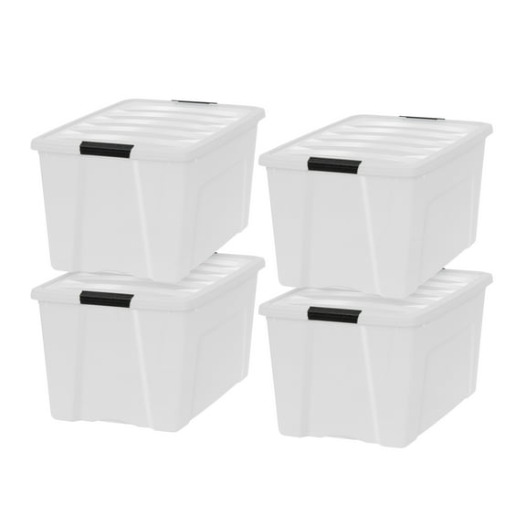 IRIS USA 72 Quart Plastic Storage Box with Lid, Stackable Design, Pearl, 4 Pack