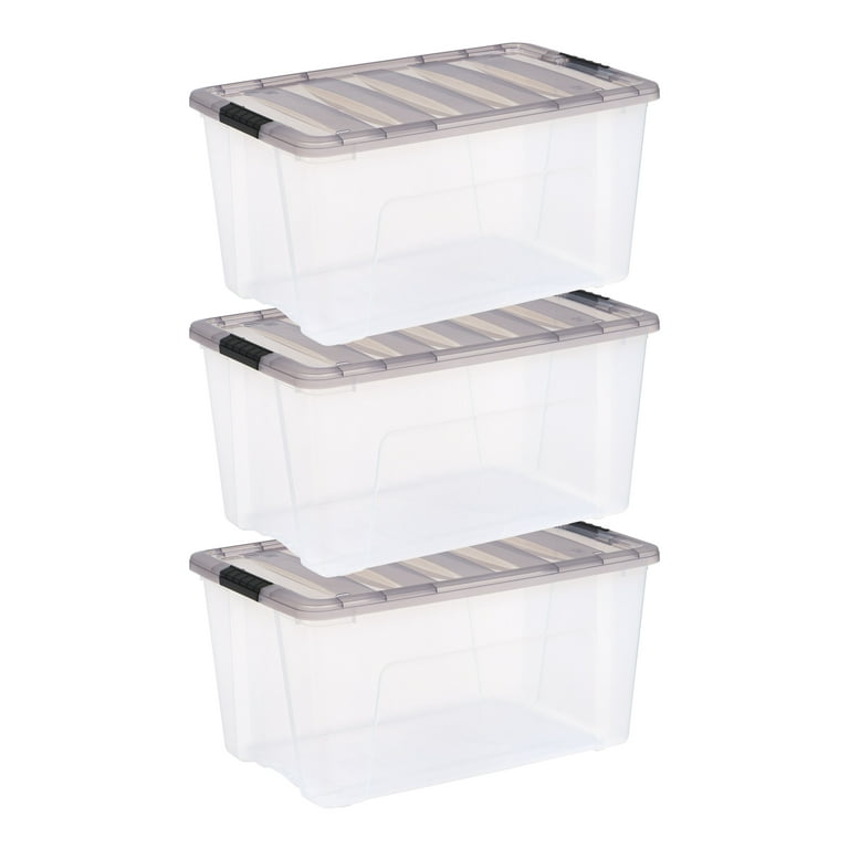 IRIS 72 QT. Stack & Pull Clear Storage Box, Lid Gray (Pack of 3) 500150 -  The Home Depot