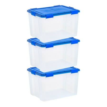 IRIS USA, 74 Quart WeatherPro Plastic Latching Storage Containers, Blue, 3 count