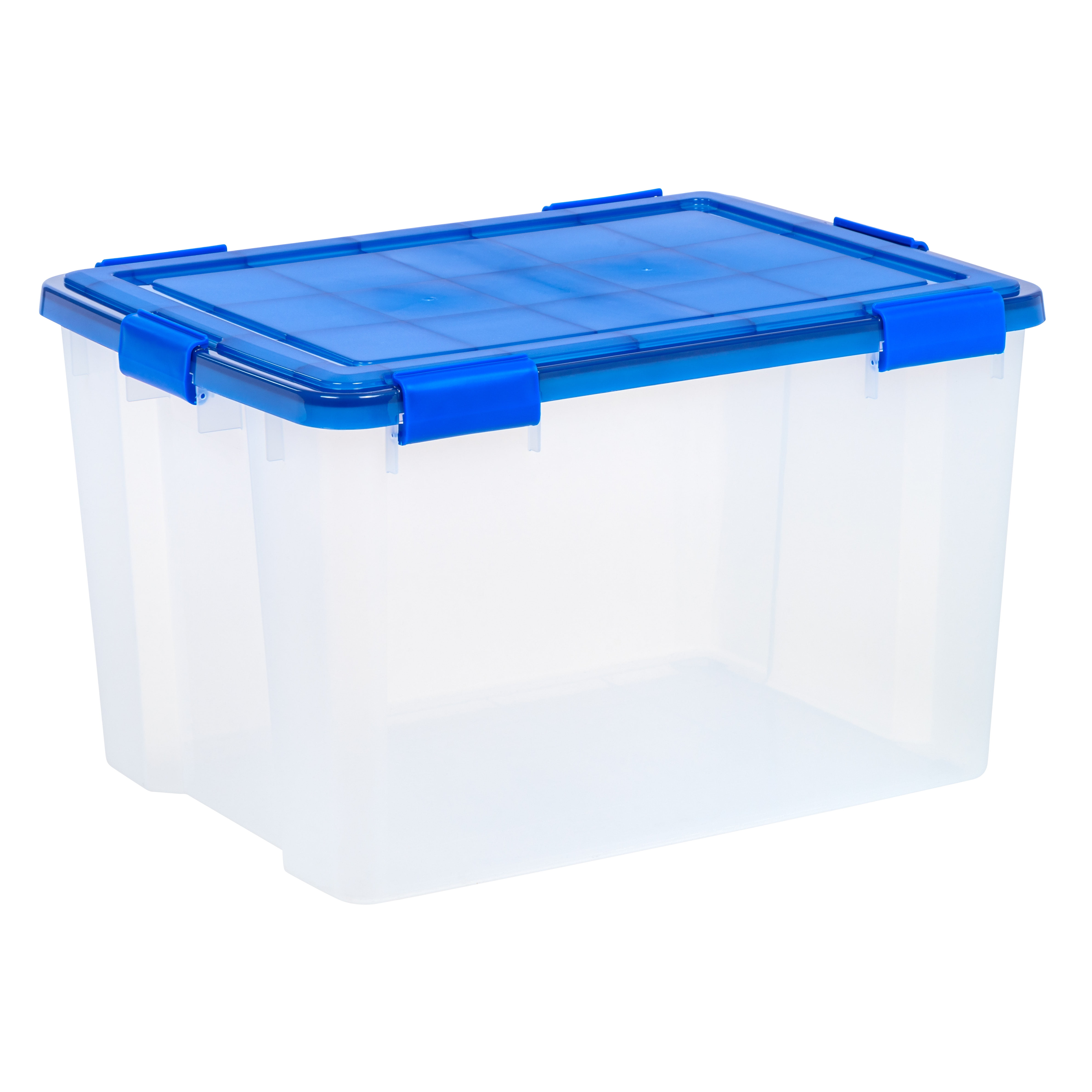 IRIS USA, 74 Quart WeatherPro™ Gasket Clear Plastic Storage Box with Blue  Lid