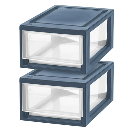 IRIS USA, 8.5" Stacking Plastic Drawer, 2 Pack - Navy Blue