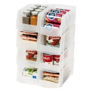 IRIS USA 8 Pack Medium Storage Basket, Stackable Open Front Organizer Bin for Pantry, Clear