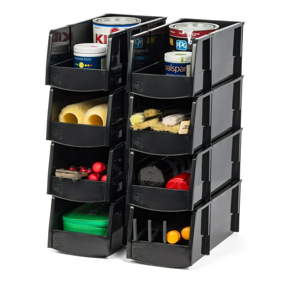 IRIS USA 8Pack Large Stackable Open Front Storage Organizer Basket Bin for Pantry, Black