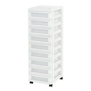 IRIS USA, 9-Drawer Narrow Plastic Storage Drawer Cart with Organizer Top, White