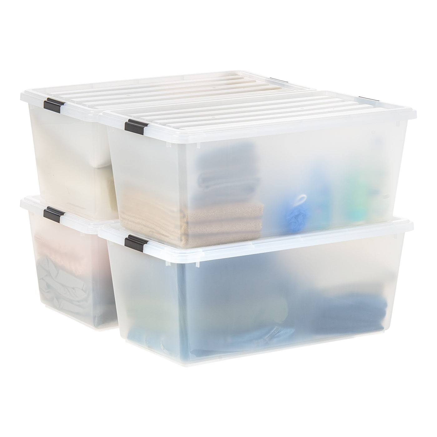 IRIS USA 91 Quart/22.75 Gal. Stackable Plastic Storage Bins with Lids and Latching Buckles, 4