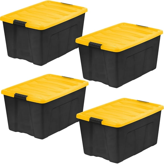 IRIS 94 Qt Plastic Storage Bins Stackable with Latching Lids, Black/Yellow