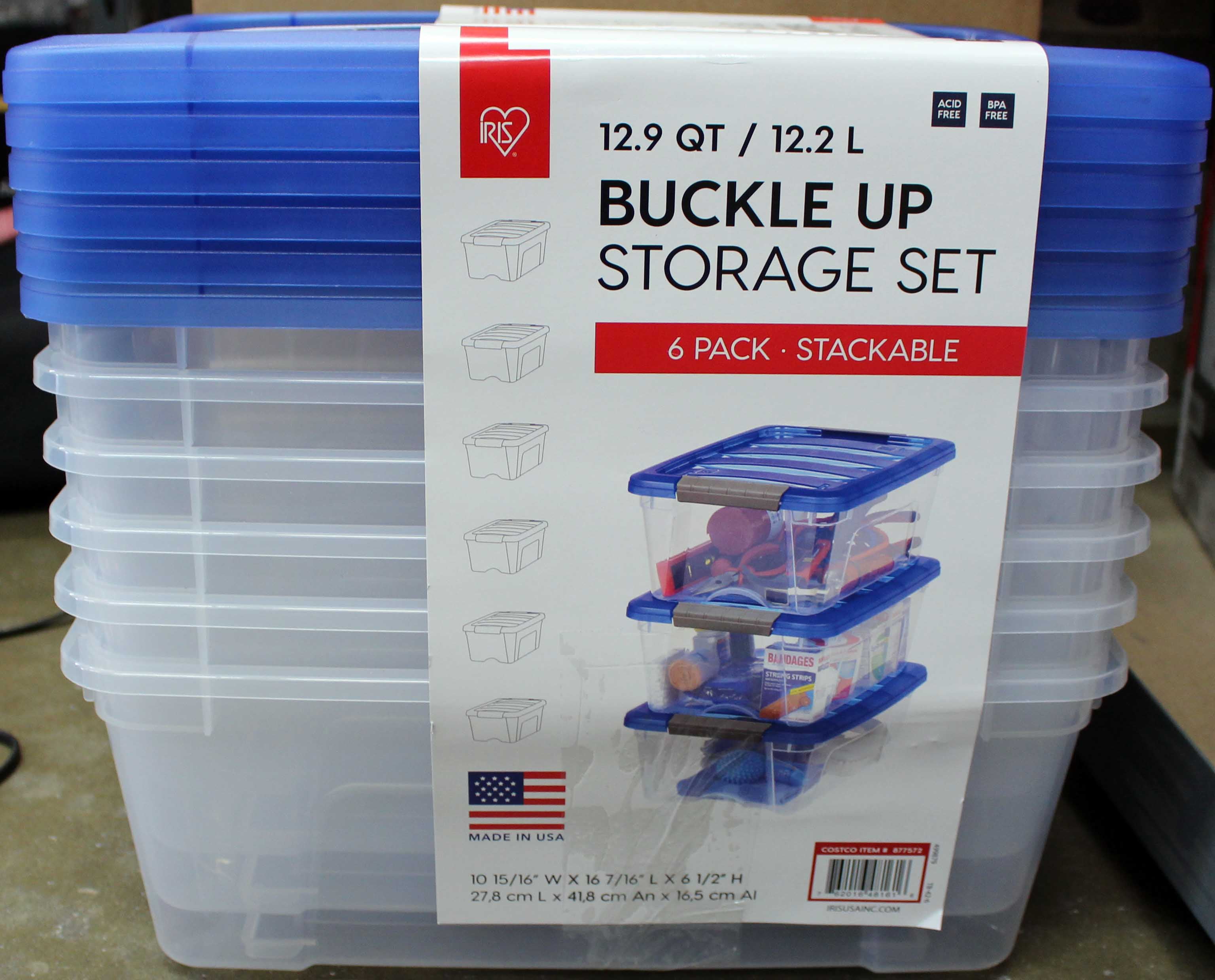 Iris Buckle Up Plastic Tote Boxes, Stackable Storage Set with Lids