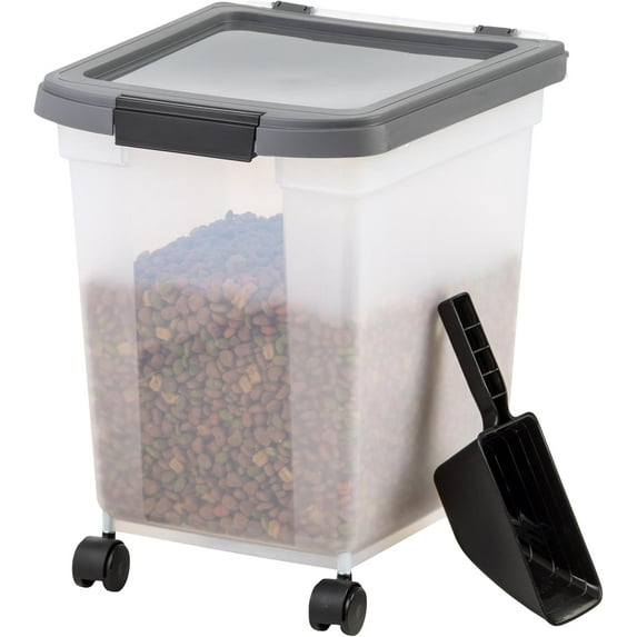 IRIS USA Premium 25 Lb / 30 Qt Airtight Dog Food Storage Container, 60% Improved Airtightness with Seal & Air Valve, 2 Cup Scoop, Casters, Fit in Small Space, BPA Free, Black