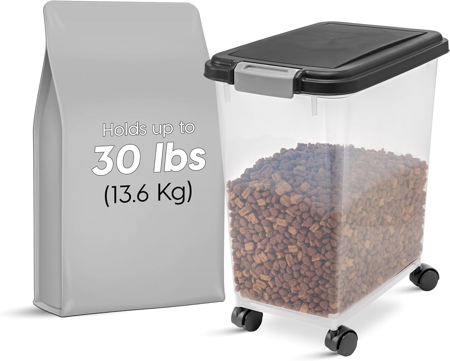 IRIS 30 lbs Airtight Plastic Pet Food Storage Container with Wheels