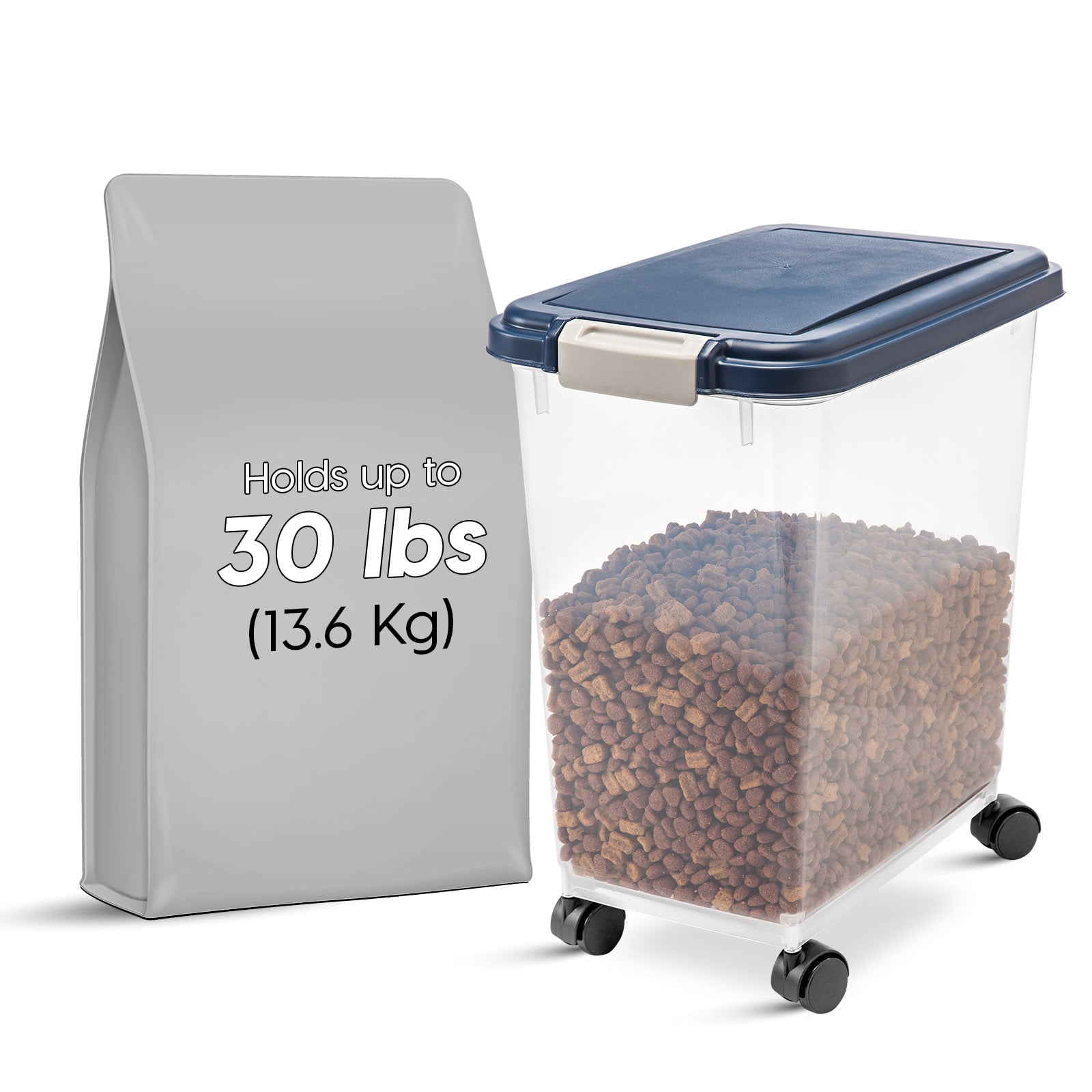 Dog Food Storage Container, Up to 30 lbs / 33 Qt, Attachable Casters, for Dog Cat Bird and other Pet Food Storage Bin, Keep Fresh, Easy Mobility, BPA Free, Navy - Walmart.com