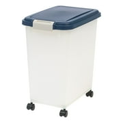 IRIS Airtight Dog Food Storage Container, Up to 30 Lbs / 33 Qt, Attachable Casters, Navy/Pearl