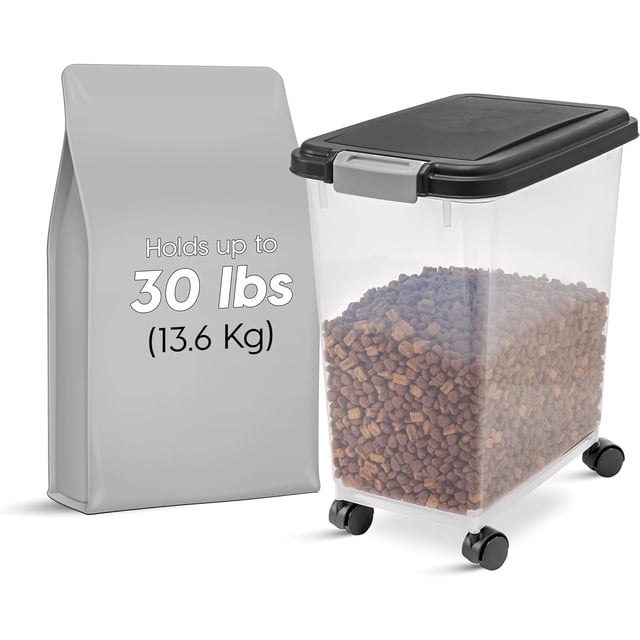 30 Litre Pet Food Storage Container - Holds 15kg Dry Food, Airtight With Scoop (Black)-961265