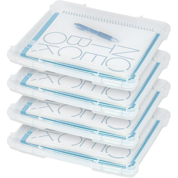 IRIS USA Board Game and Craft Storage Box with Snap-Tight Latch Lid, Art Supplies, Clear, 4pk