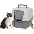 thumbnail image 1 of IRIS USA Cat Litter Box, Large Litter Box Enclosure with Front Door Flap and Scoop, Covered Kitty Litter Box with Handle and Buckles for Portability and Privacy, Gray, 1 of 9