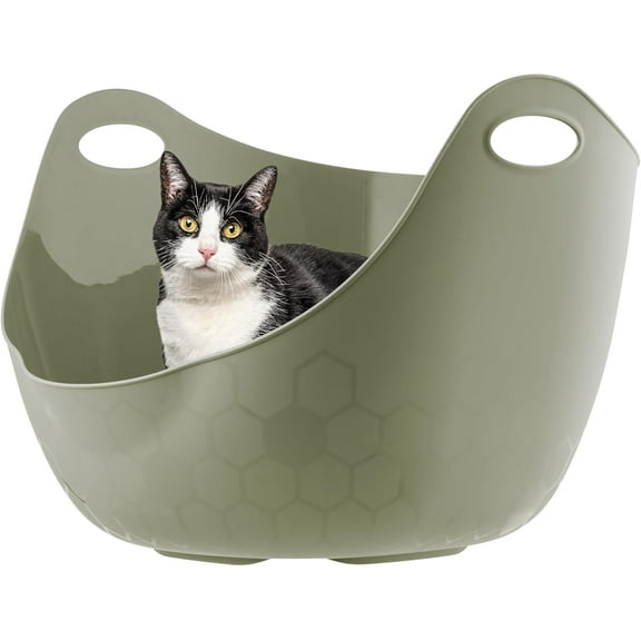 IRIS USA Cat Litter Box with High Walls and Handles, Made with Flexible Plastic, Sage Green