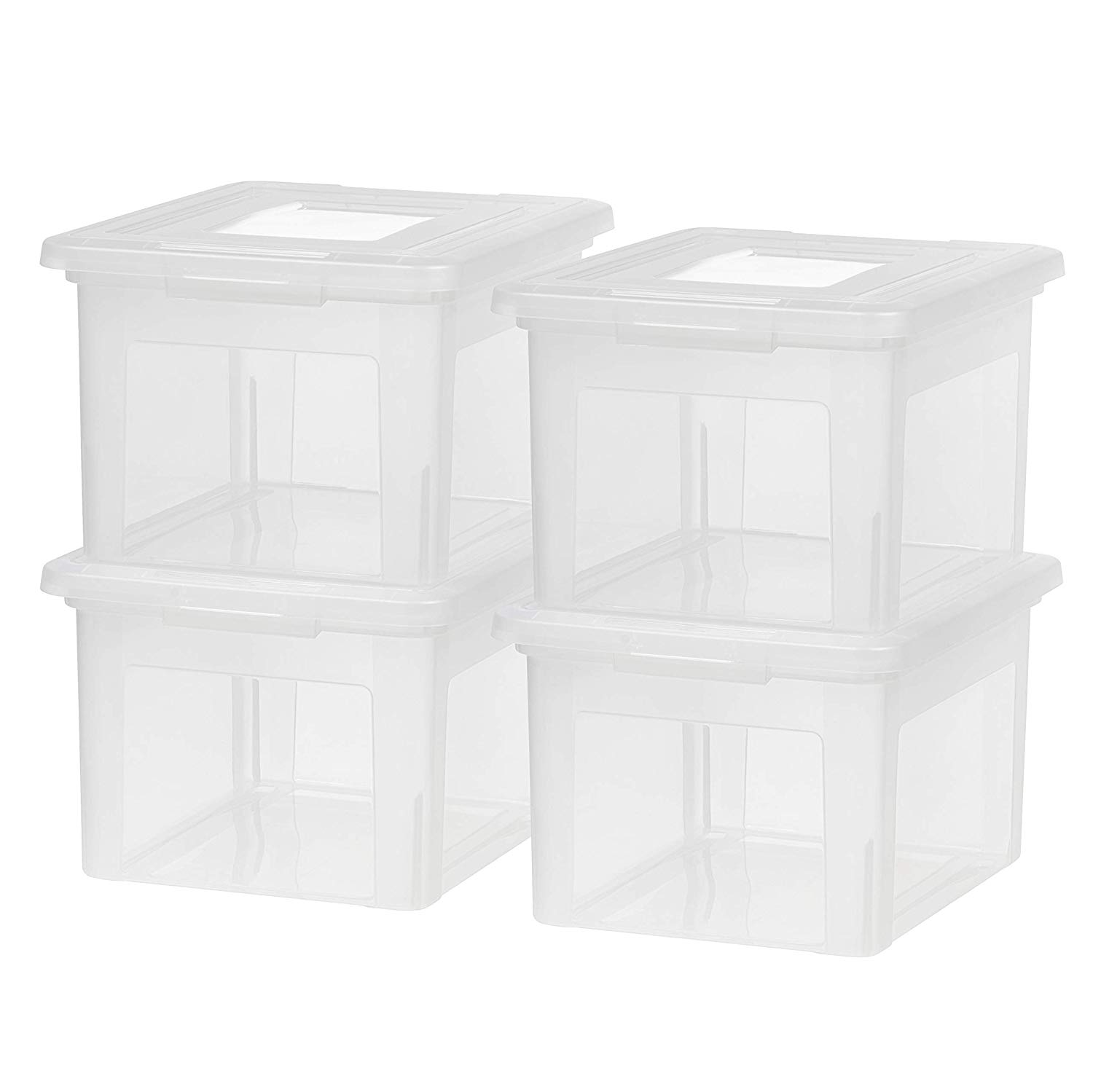 IRIS USA, Clear Lidded Dual Purpose Letter and Legal Size Plastic File Box,  4 Pack