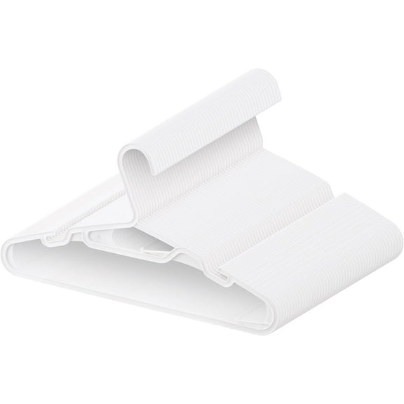 IRIS USA Clothes Hangers, Durable Flexible Plastic Hangers with Shoulder Grooves & Accessory Hooks, White, 50 Pack