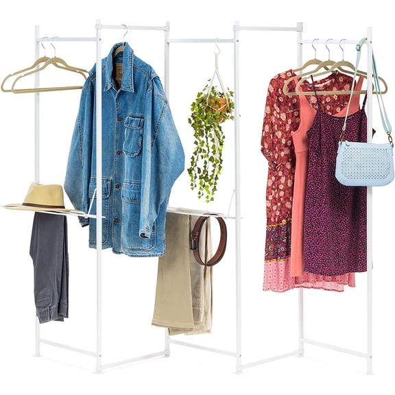 IRIS Clothes Rack, Collapsible Clothing Rack, Foldable Clothes Drying Rack, Garment Rack with Shelves, 5 Panels, White