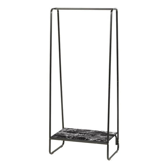 IRIS USA Clothes Rack for Hanging Clothes with 2 Shelves, Freestanding Clothing Rack, Easy to Assemble Garment Rack, Metal, Sturdy Design, Multipurpose, Small Space Storage Solution, Marble Black