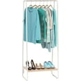 thumbnail image 1 of IRIS USA Clothes Rack for Hanging Clothes with Bottom Wood Shelf, Freestanding Clothing Rack, Easy to Assemble Garment Rack, Metal, Sturdy Design, Multipurpose, Small Space Storage Solution, White, 1 of 8