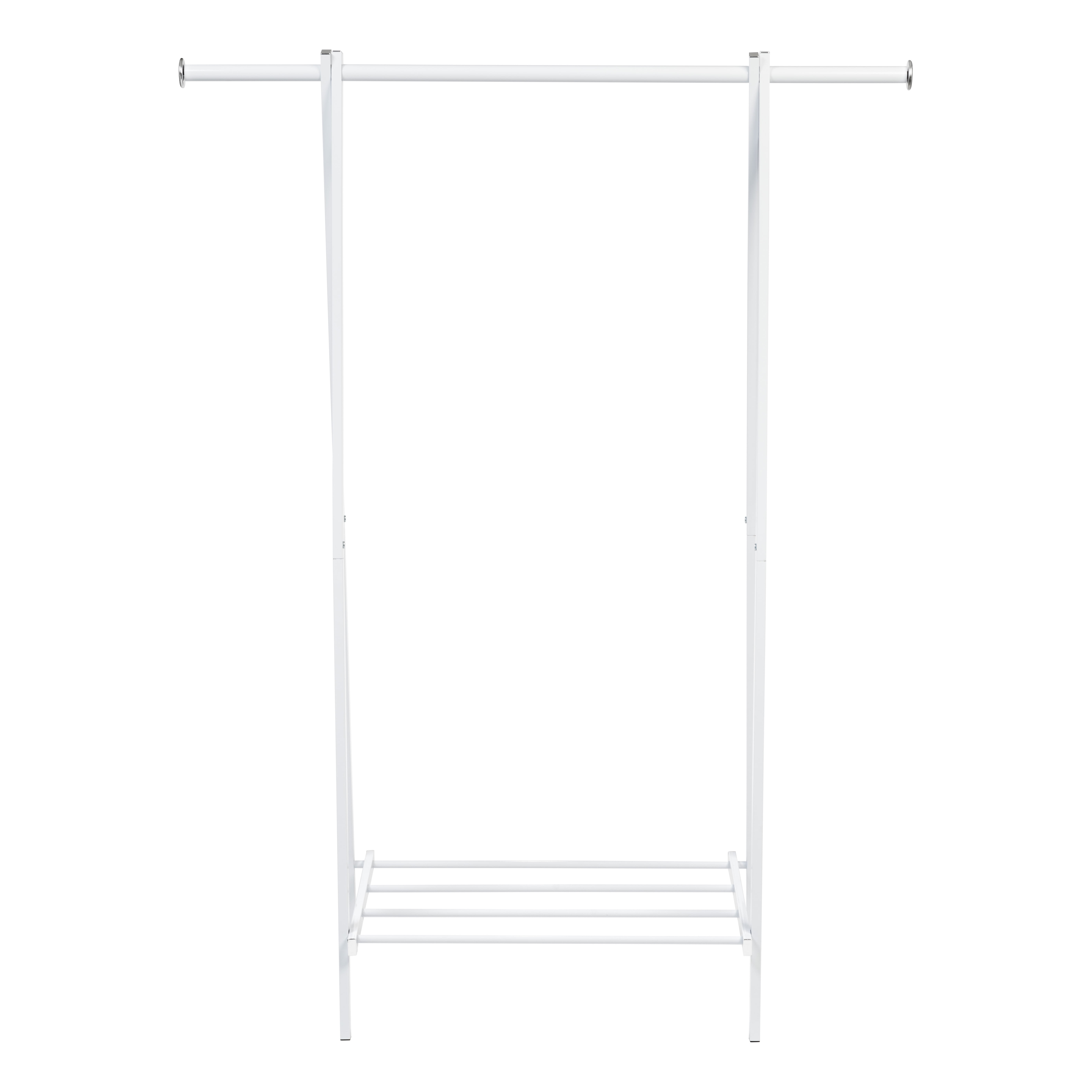 White Metal Freestanding Clothing Rack with Wooden Accents