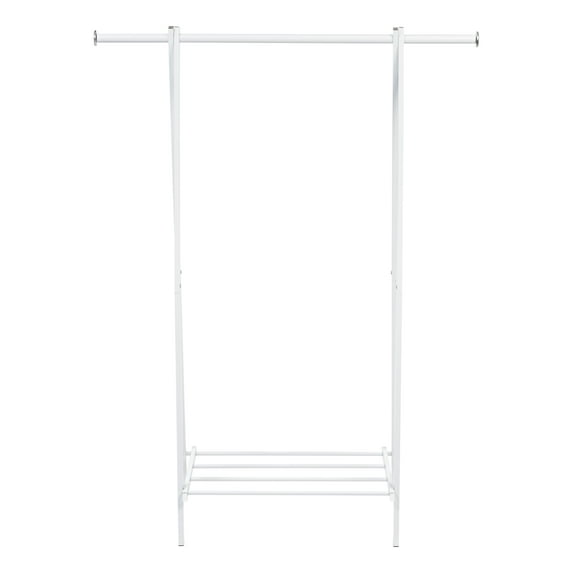 IRIS USA Clothes Rack for Hanging Clothes with Shelf, Freestanding Clothing Rack, Easy to Assemble Garment Rack, Metal, Sturdy Design, Multipurpose, Small Space Storage Solution, White