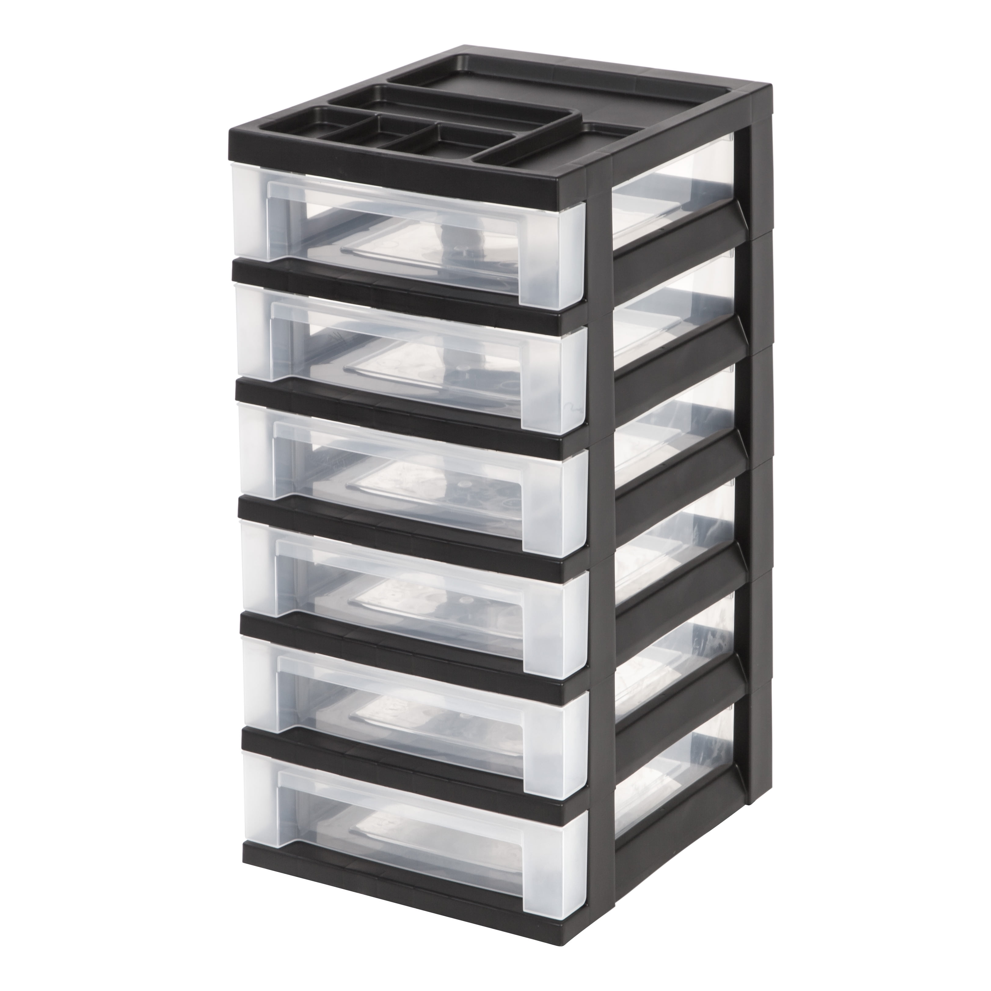 Black and Clear 6-Drawer Plastic Rolling Storage Cart