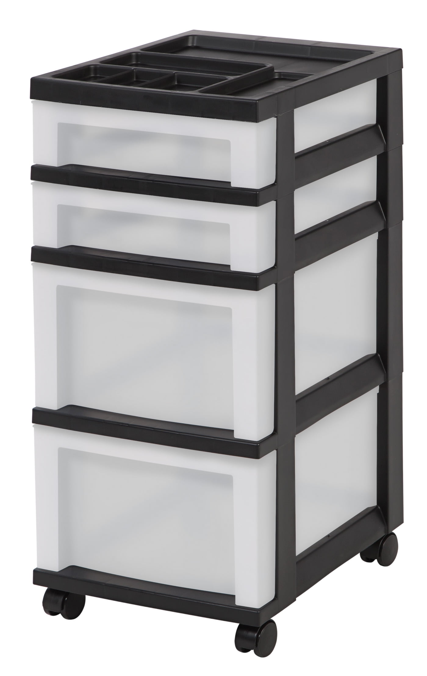 Black and Pearl 4-Drawer Plastic Rolling Storage Cart