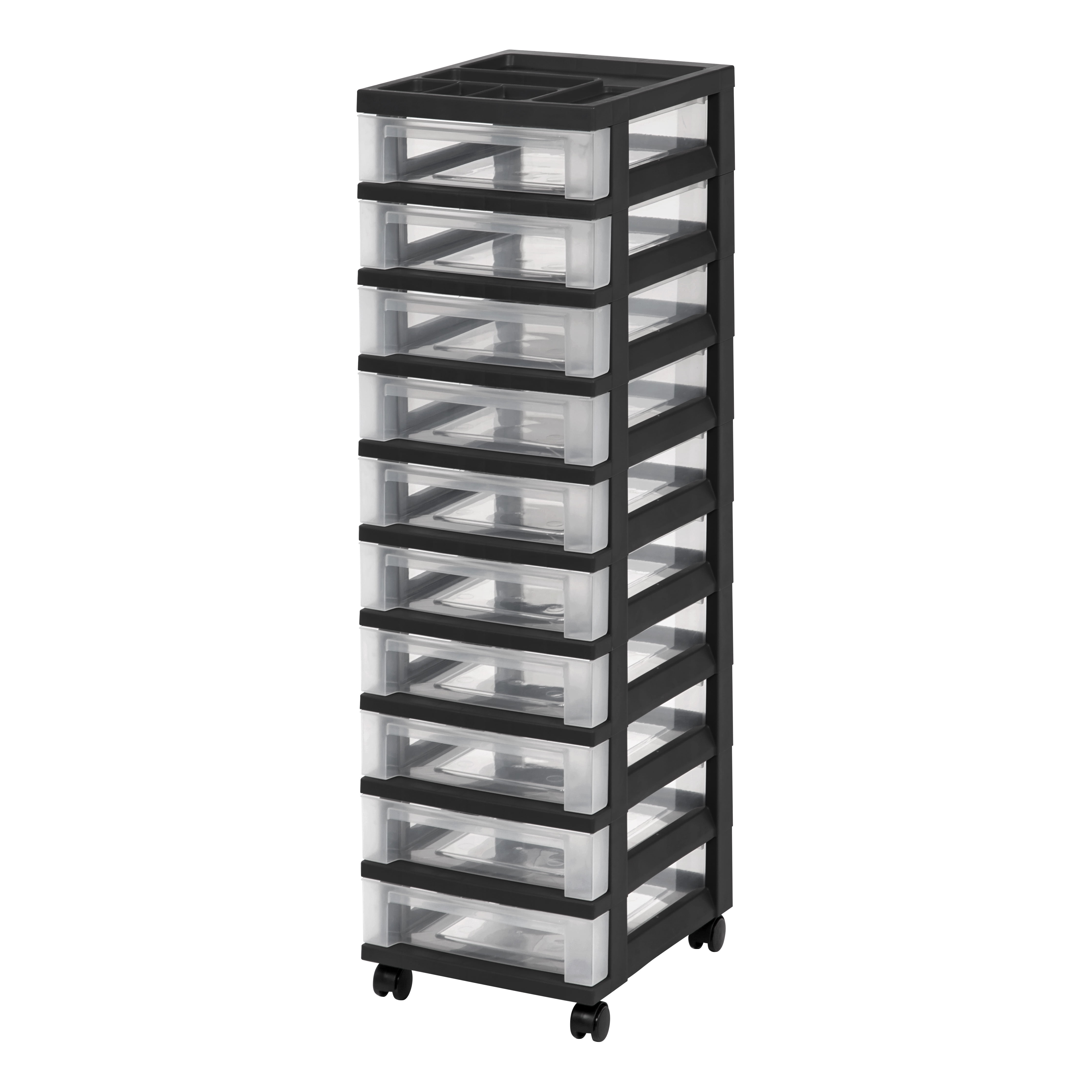 Black and Clear 10-Drawer Rolling Plastic Storage Cart