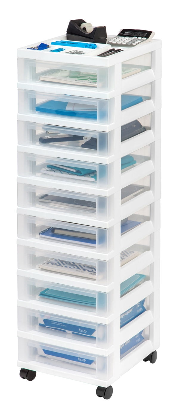 White Clear 10-Drawer Plastic Rolling Storage Cart