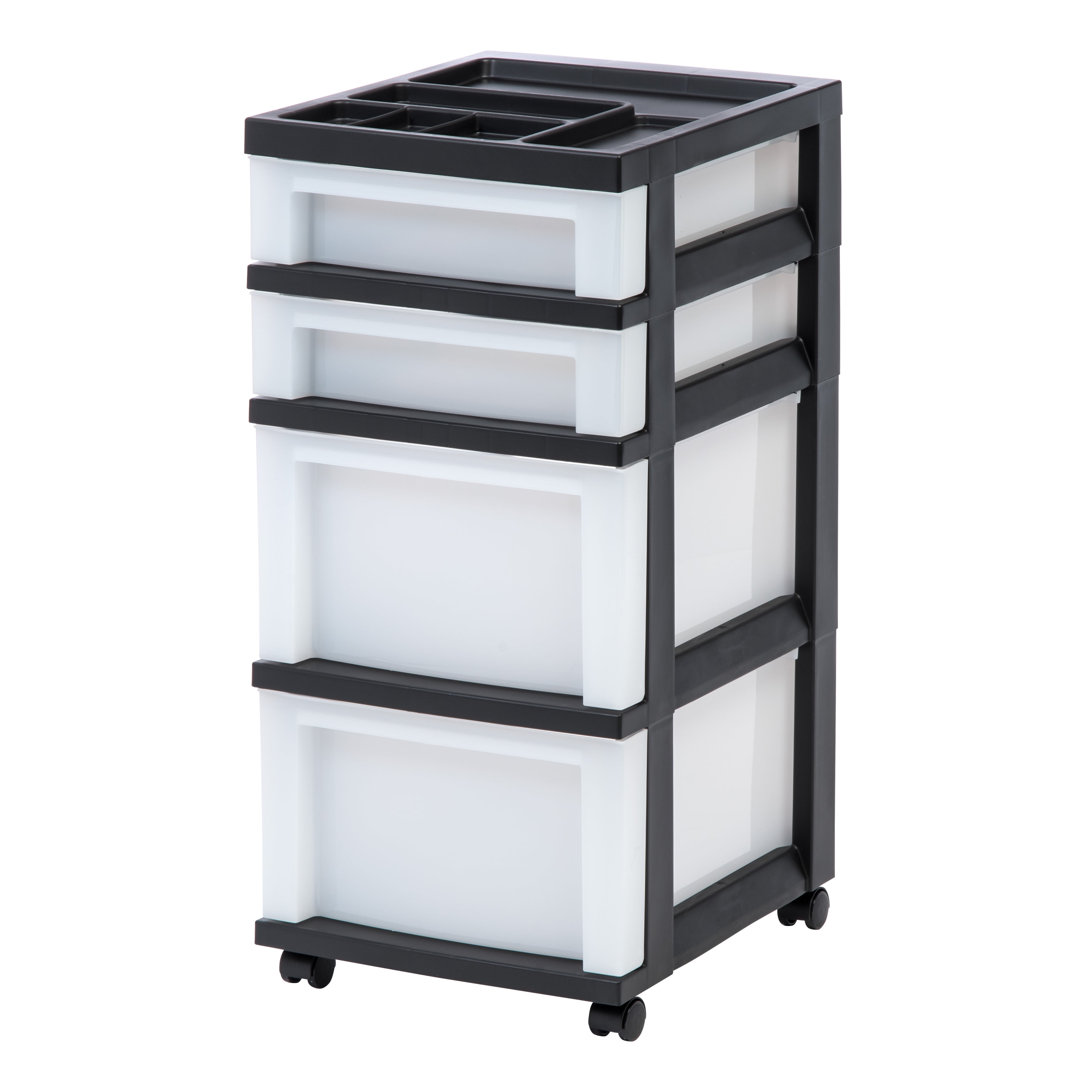 Black and Pearl 4-Drawer Plastic Rolling Storage Cart