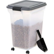 IRIS Dog Food Storage Container 40 Lbs, Attachable Wheels, Included Scoops, for Dog Cat Birds and other Pets, Dark Gray