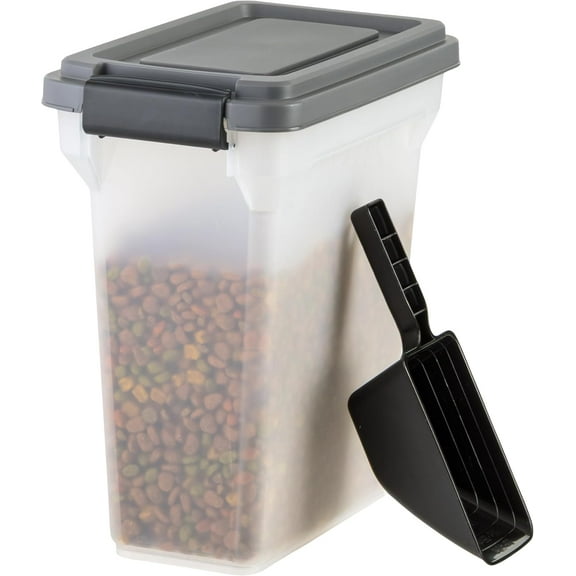 IRIS USA Dog Food Storage Container, Airtight Lid, 2-Cup Scoop, Up to 13 Pounds Pet Food Storage, Dark Gray