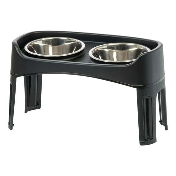 IRIS USA Elevated Dog Bowls, Adjustable Height, 2 Thick 64 oz Stainless Steel Bowls, Spill-Proof with Raised Outer Rim, Durable