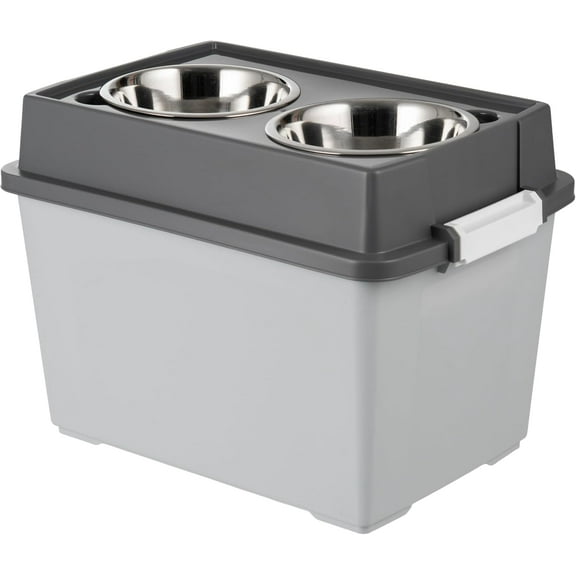 IRIS USA Elevated Dog Bowls, Airtight Pet Food Storage 47lbs, Dark Gray