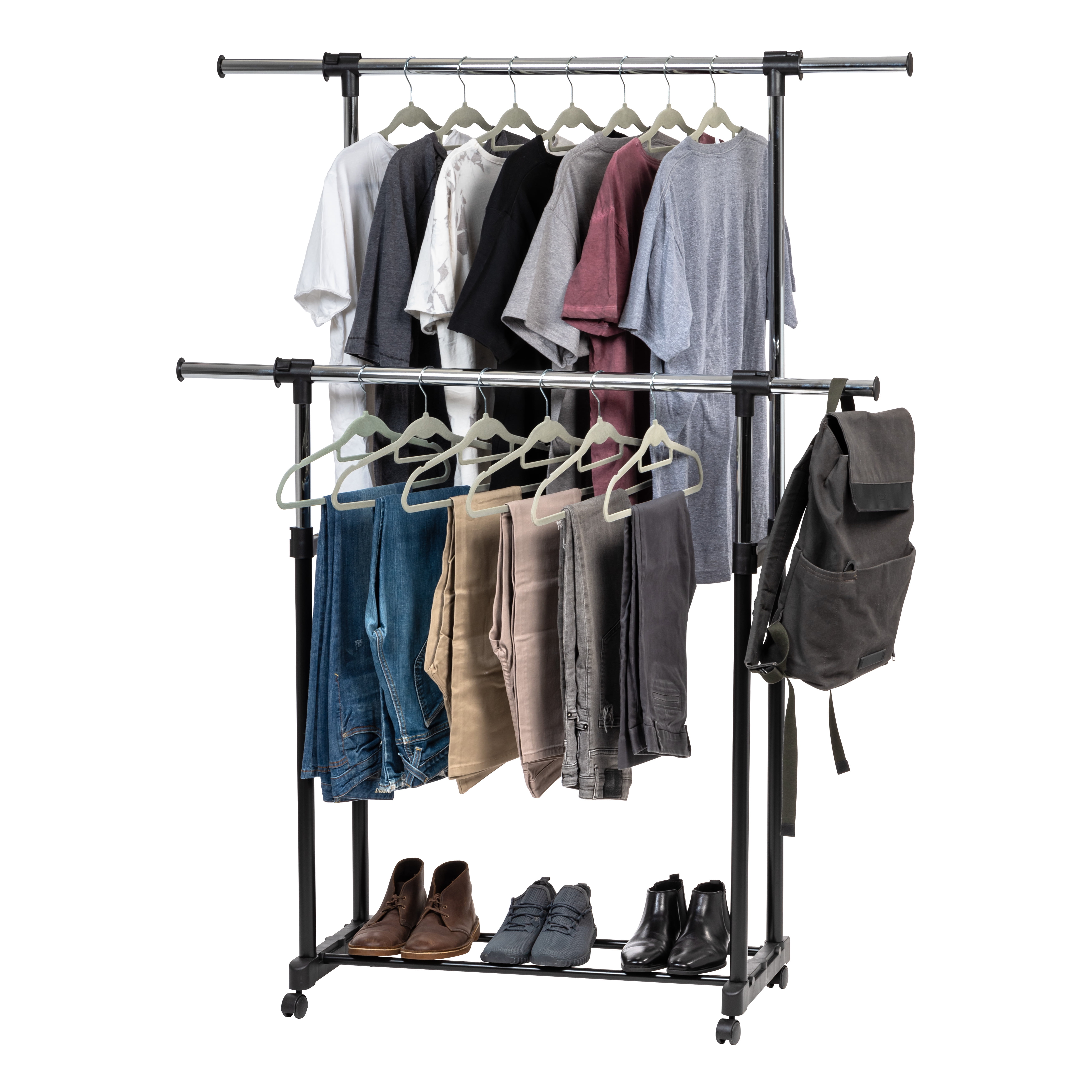 IRIS USA Extendable Double Rod Clothes Rack Garment Rack
