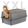 thumbnail image 1 of IRIS Extra Large Open Top Cat Litter Box with Scatter Shield, Sturdy Open Air Kitty Litter Pan with Tall Spray, Gray, 1 of 8