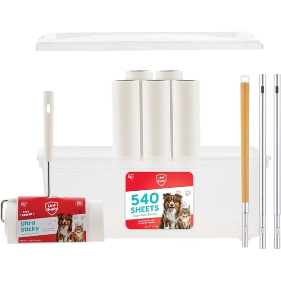 IRIS Extra Sticky Lint Roller, Floor Pack Comes with Storage Box, Refills, and Adjustable Wand, 90 Sheets/Roll, 540 Sheets Total