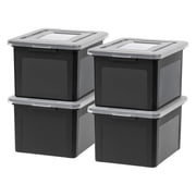 IRIS USA File Box, Plastic 35 Qt Stackable Tote, Document Organizers with Lids, Black