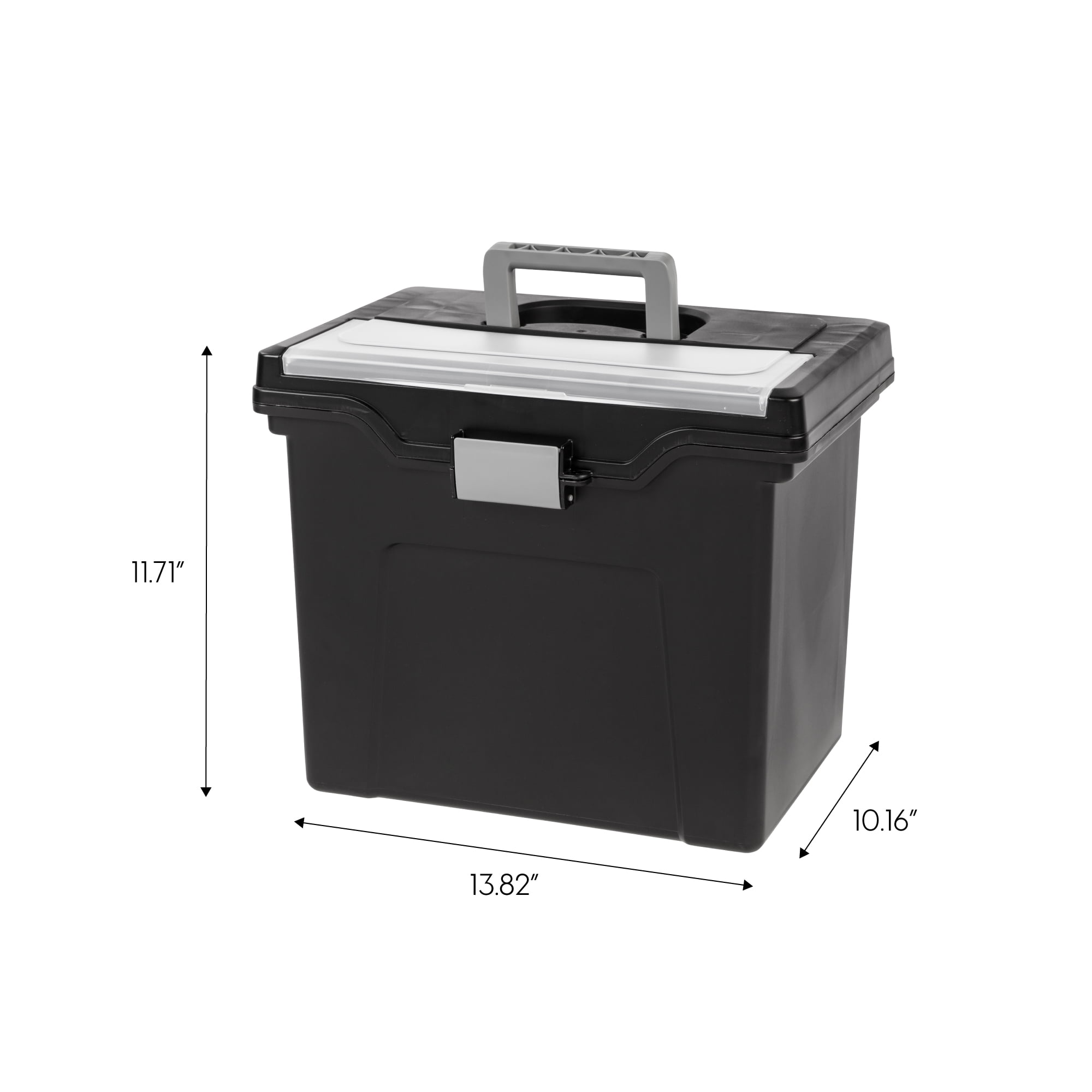 Black Portable Letter Size File Box with Organizer Lid and Handle