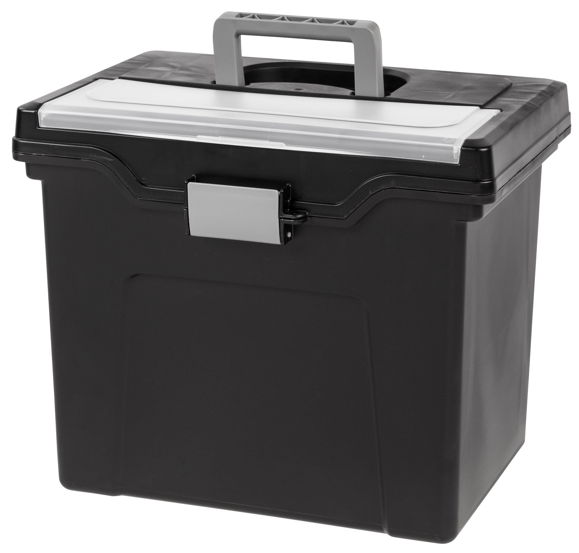Black Portable Letter Size File Box with Organizer Lid and Handle