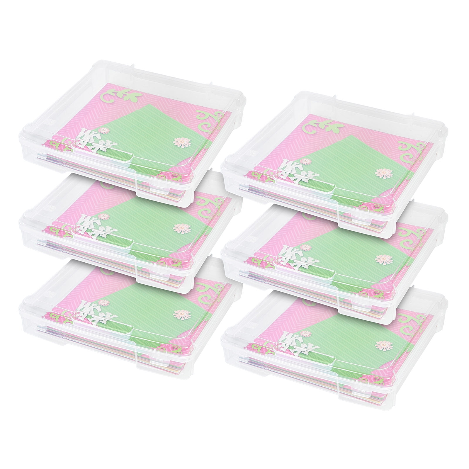 IRIS USA Clear Plastic Craft Box, 6 Pack Portable Scrapbook