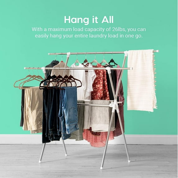IRIS Foldable Clothes Drying Rack with Extendable Rods for Large Laundry Loads