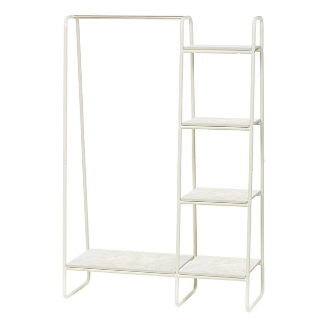 IRIS USA Garment Rack, 5 Shelves, Clothes Racks for Closet Organization, Plant Stand, Marble White