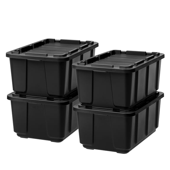 IRIS USA 27Gal/108Qt 4 Pack Large All-Weather Heavy-Duty Stackable Storage Plastic Bin Tote Container with Quick Snap Lid, (30" L x 20" W x 14" H)